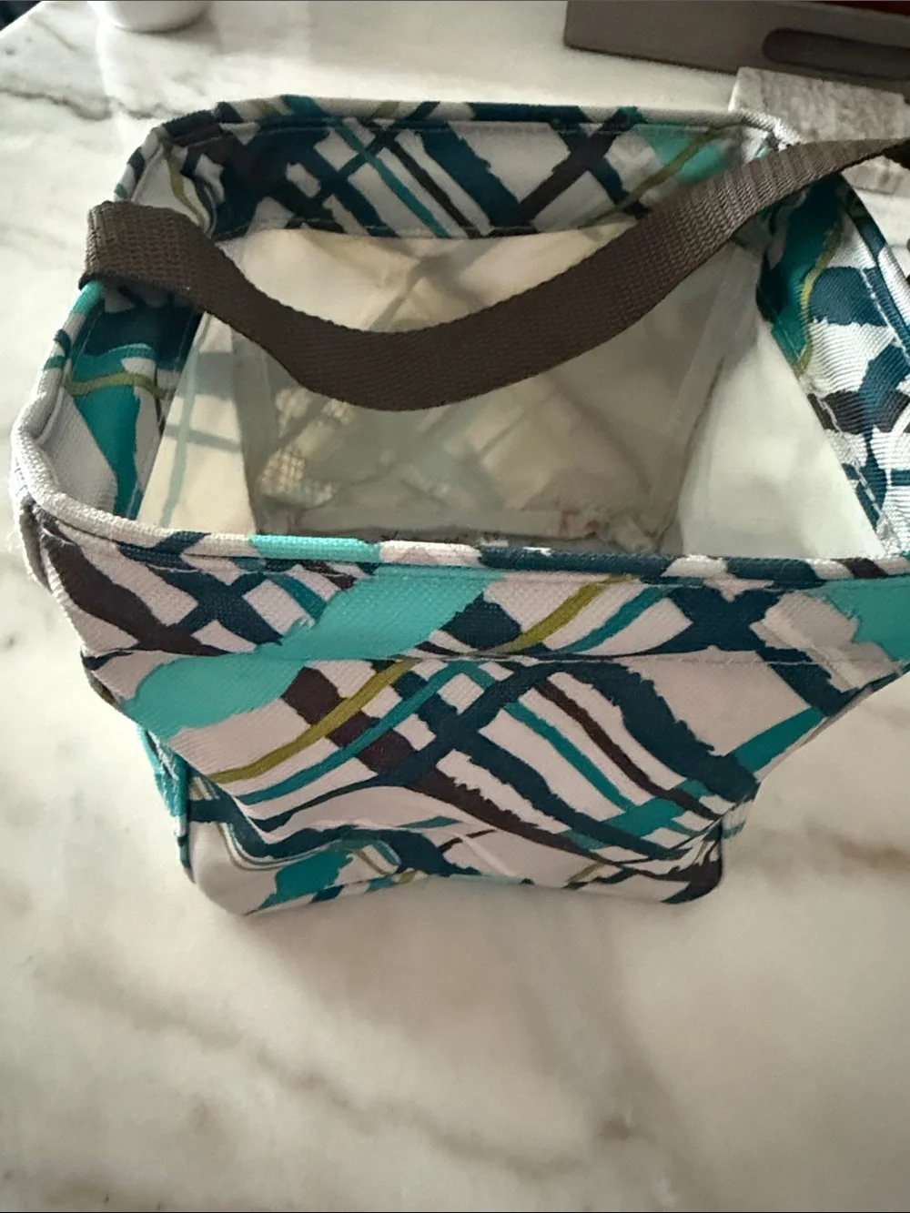 Patterned Canvas Tote Bag in Teal and Gray